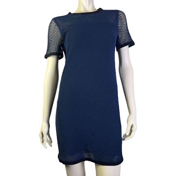 NWOT Navy Rag & Bone S/S Mesh Panel Sheath Knee Length Lined & Trimmed in Silk M - Picture 7 of 9